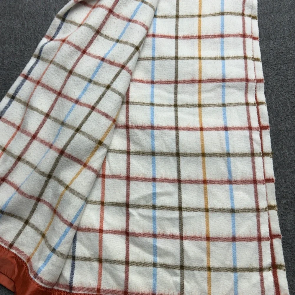 Vintage Plaid Acrylic Satin Trim Blanket Plaid MCM Retro Stevens‎ Utica 80x90